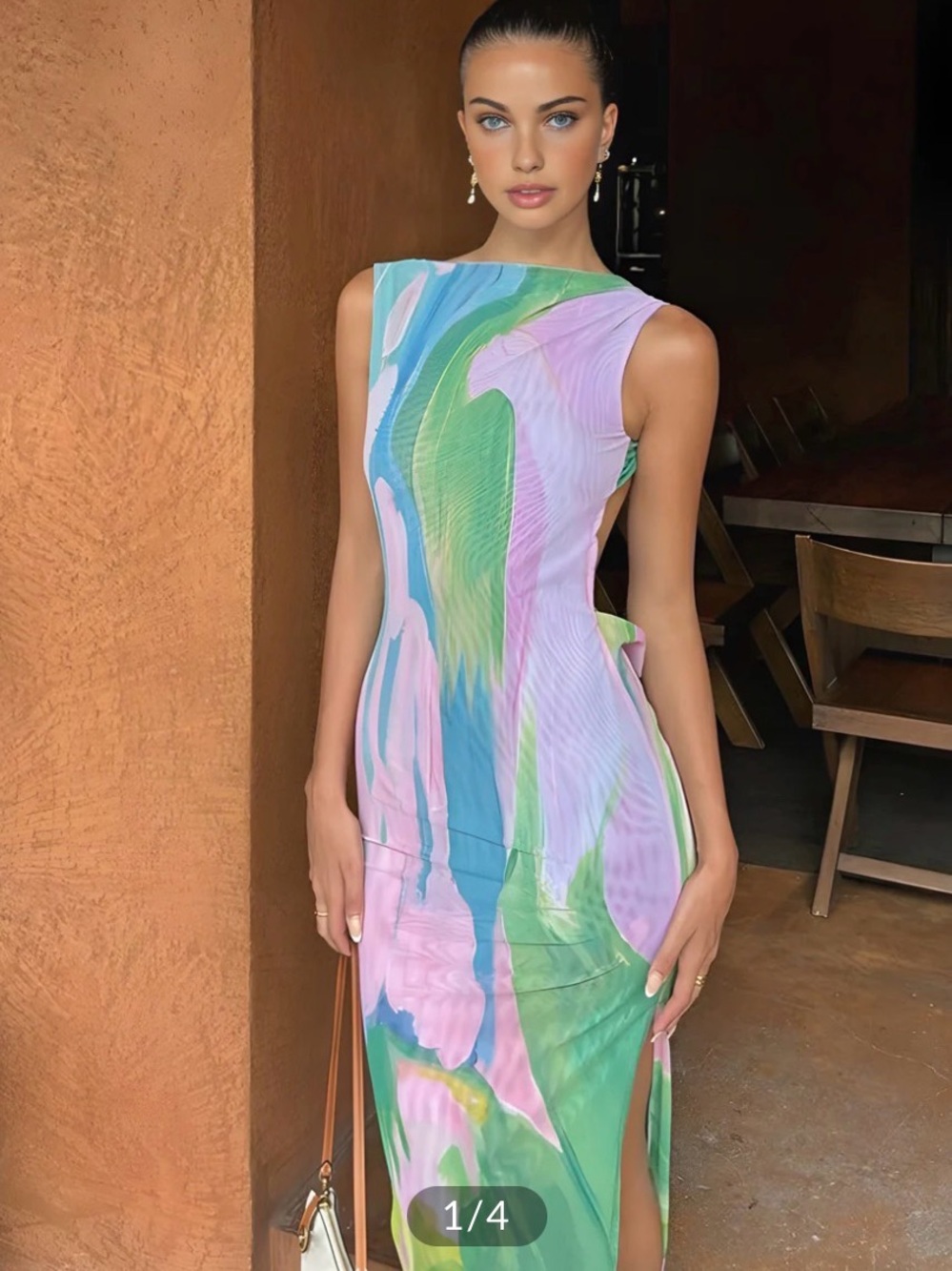 Commense Monet Garden Print Sleeveless Long Dress size small